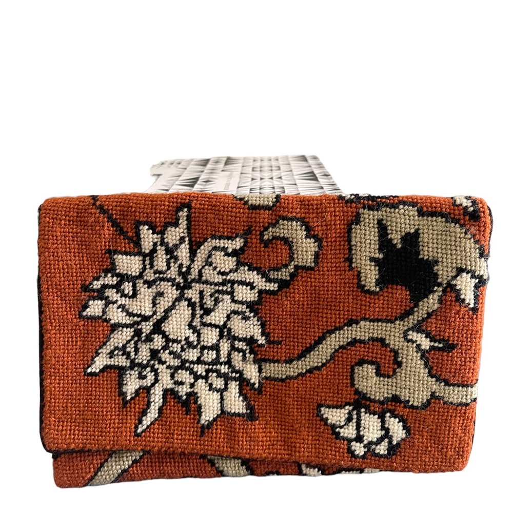 Vintage Needlepoint Clutch - Burnt Orange, White & Black -